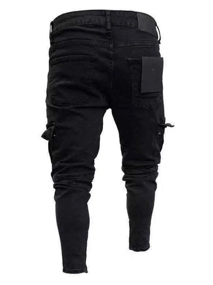 Men's Black Side Many Pockets Cargo Jeans Fashion