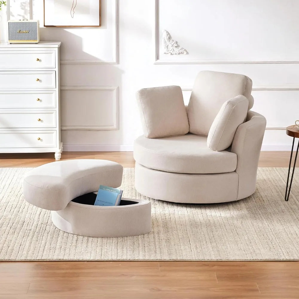 Swivel Accent Barrel Chairs with Removable Headrest, Chaise Lounge Indoor with Neck Support Pillow,Swivel Chairs for Living Room