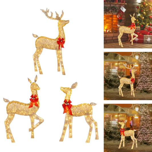 160/210 Warm White LED Lights Indoor Outdoor Large Lighted Christmas Deer Family Set Front Yard Porch Holiday Decoration