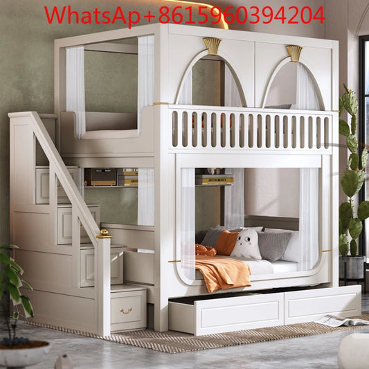 Custom high guardrail children's bed Solid wood two level Deluxe Mom Castle Tree House bed High and low Bunk bed