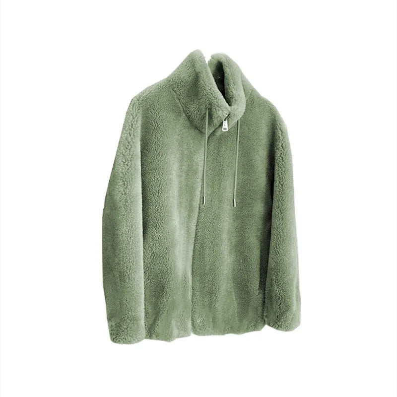Women Winter Double Coral Fleece Warm Coat Stand Collar Plush Thick Overcoat Female Fashion Casual Long Sleeve Zipper Clothes