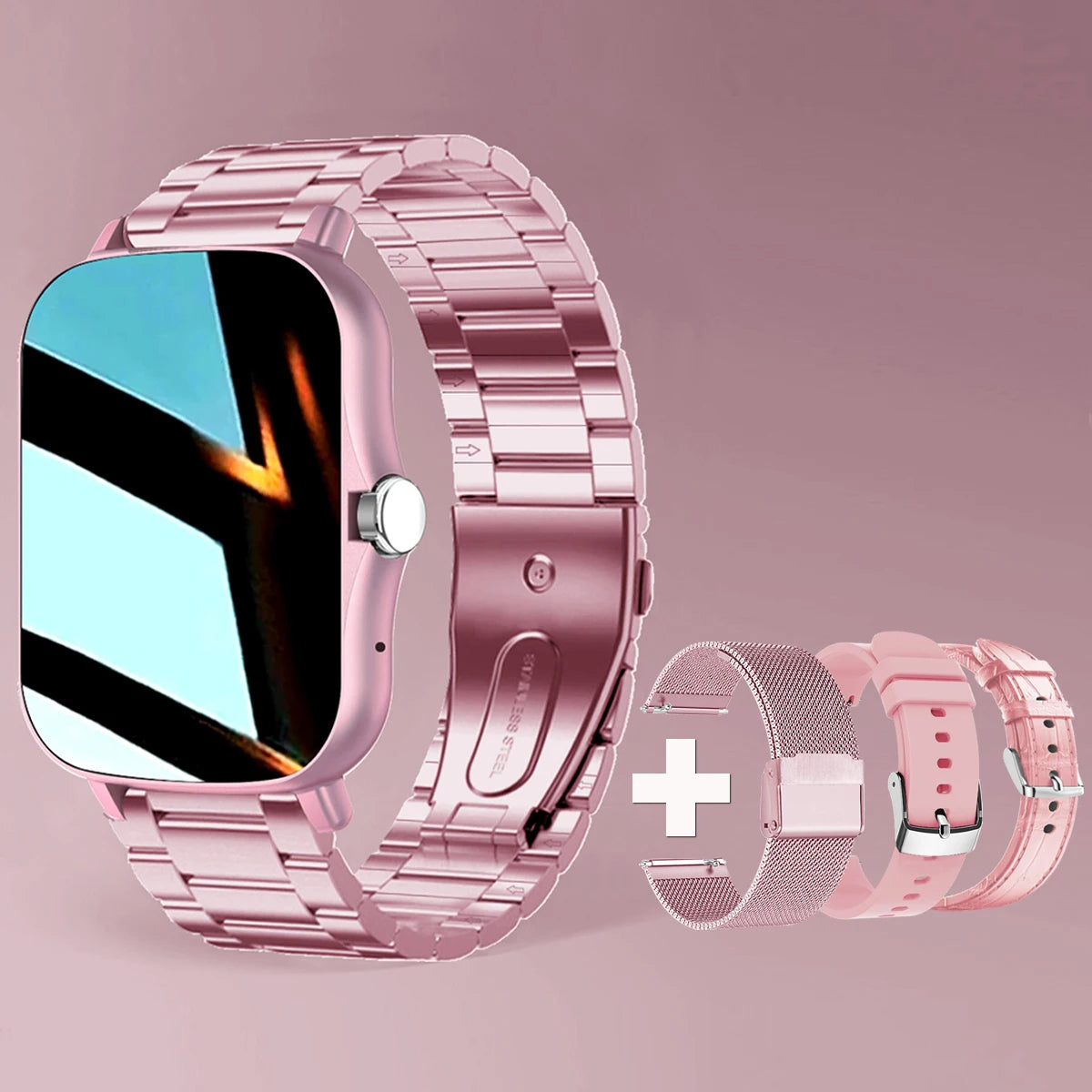 +3pc Straps Smart Watch Women Men Smartwatch Square