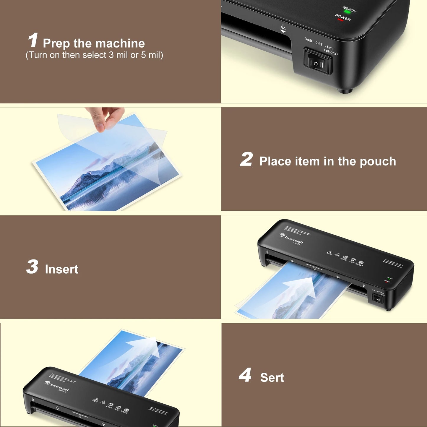 Bonsaii 9-Inch Thermal Laminator with Never Jam Tech for Docs, Posters, Photos - Simple & Convenient for Home, Office, School