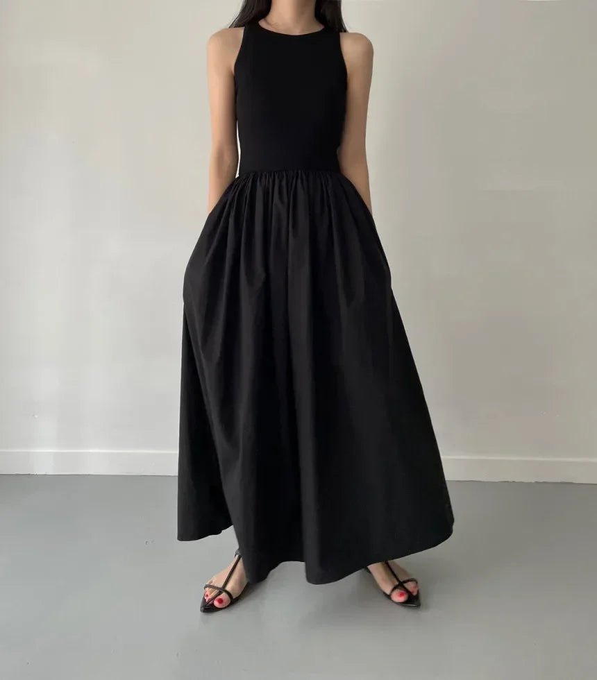 Simple Elegant Black Long Dresses For Women Round Neck Sleeveless