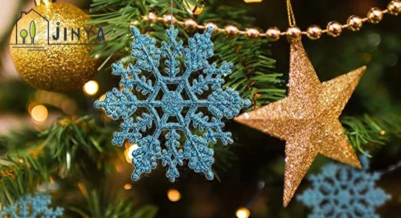 Pack Of 24/12/6 Pieces Snowflakes For Christmas Tree Decoration Blue Snowflakes