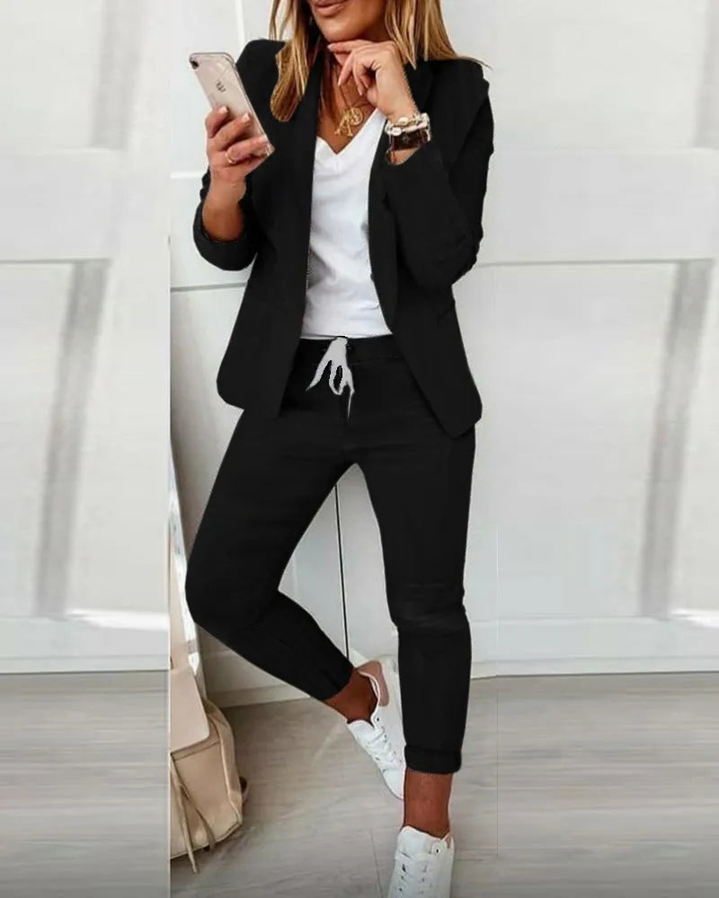 2024 New European and American Leisure Solid Color Commuting Fashion Leisure Set, Suit and Women's Wear Set