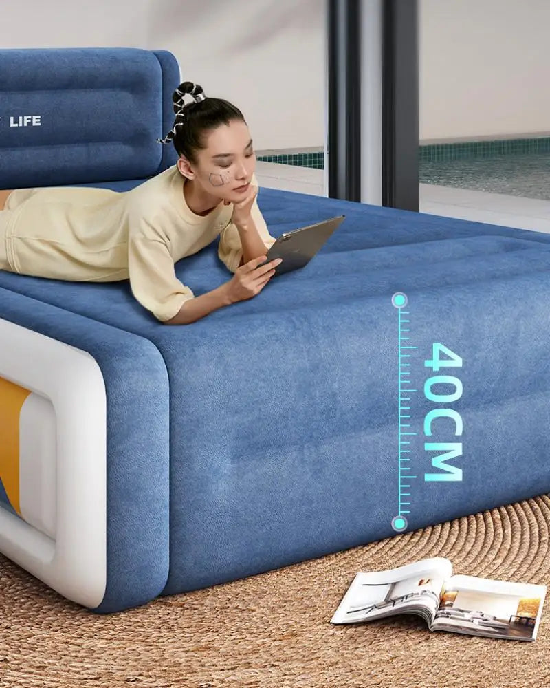 Inflatable Mattress With Plush For Two People Coming Camping Flock Bed Built-In Inflator Pump Air Matress Inflatable Mattress