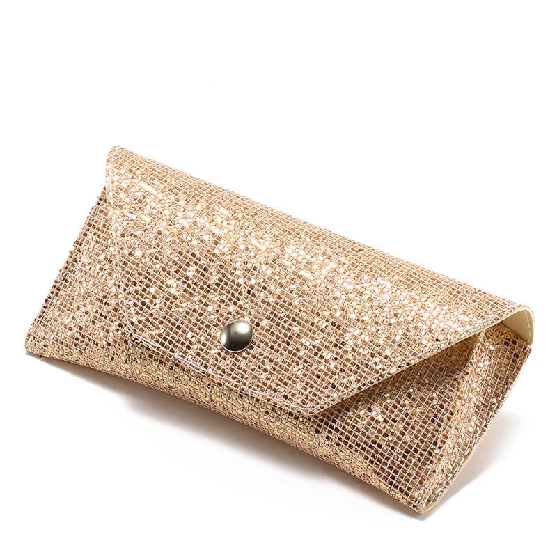 1pc Retro Soft Sequined Leather Sunglasses Case Portable Neutral