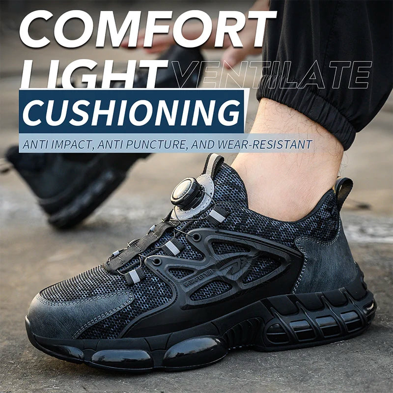 Rotating Button Safety Shoes Men Steel Toe Sneaker Air Cushion Work Shoes Man Puncture Proof Work Safety Boots Protective Shoes