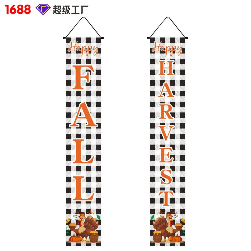 Thanksgiving Day Door Couplet Pumpkin Porch Hanging Banner Harvest Festival Party Decoration 2025 Autumn Farm Theme Party Decor