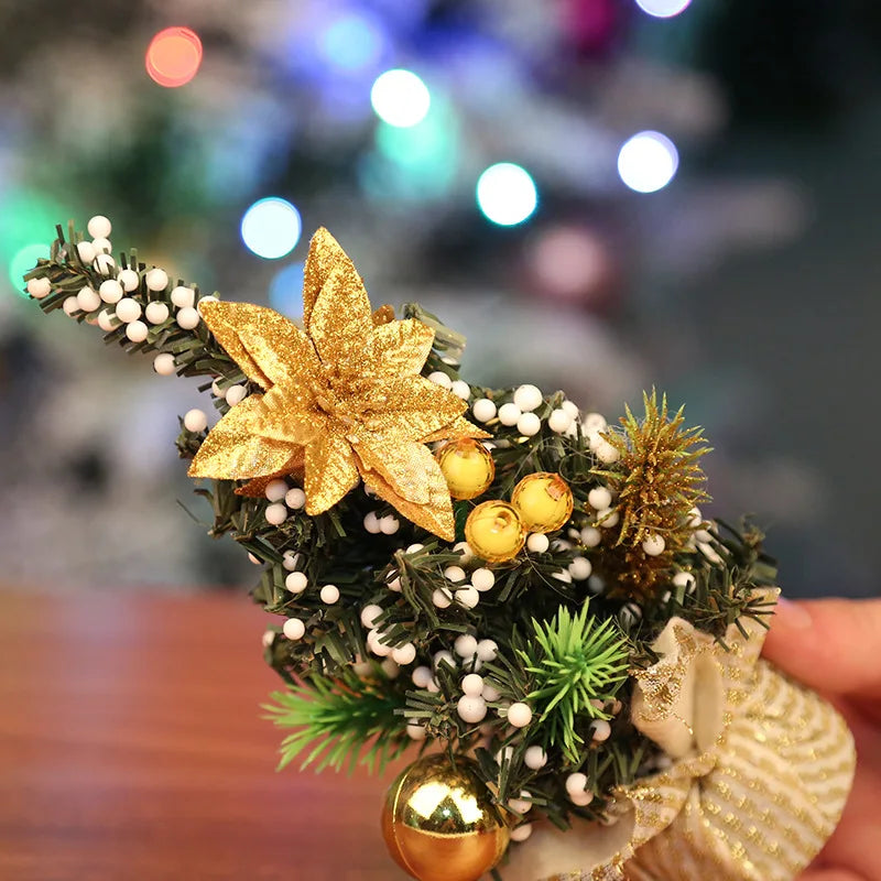 20cm Mini Christmas Tree White Gold Small Xmas Tree Desk size