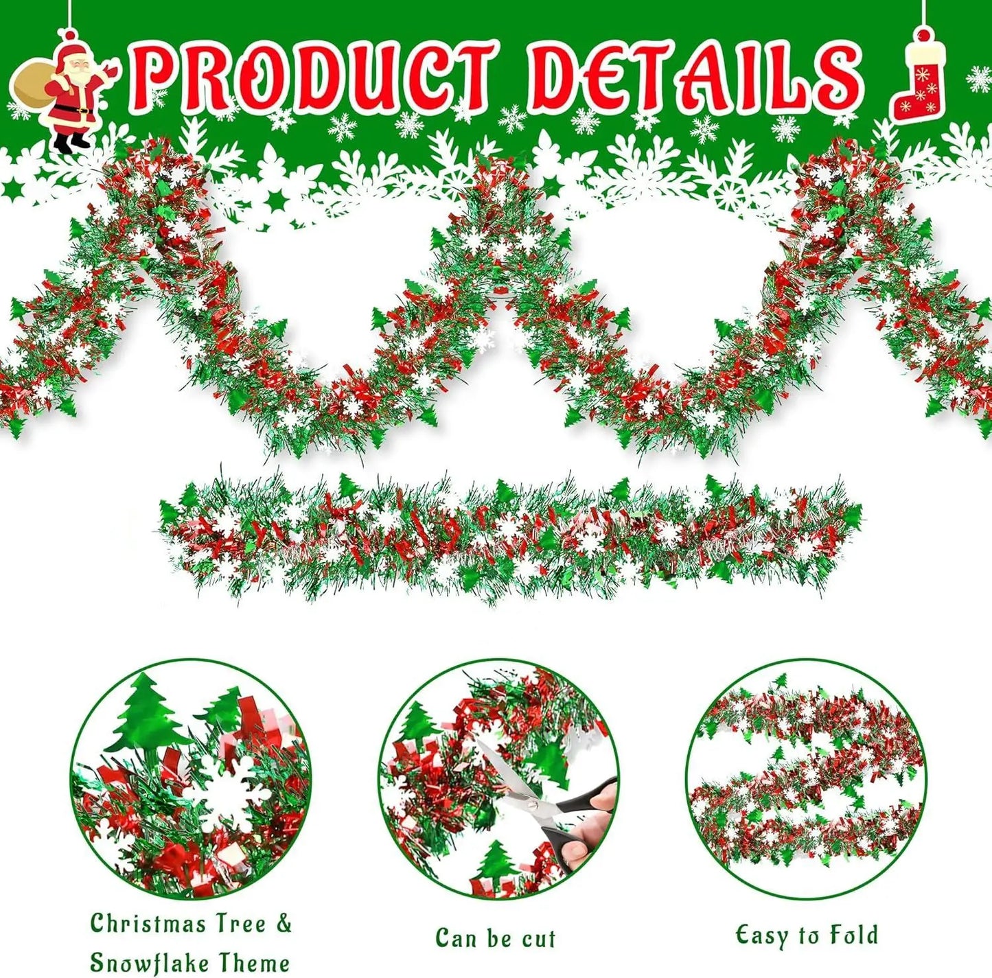 2M Christmas Snowflake Tinsel Garland