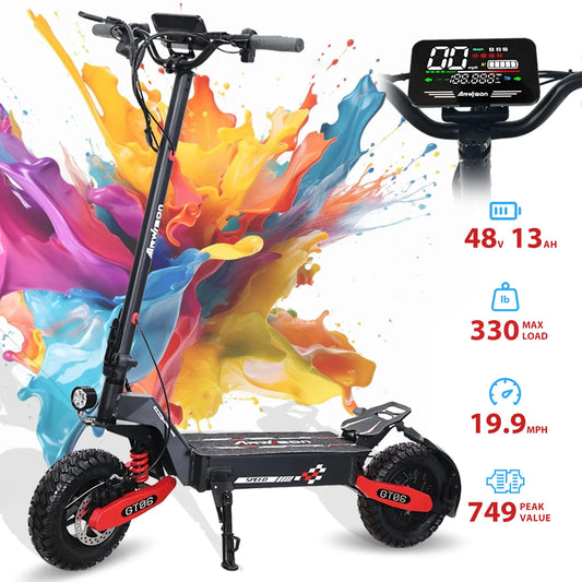 Adult electric scooter, electric commuting scooter, range of 28 miles, 1200W motor dual braking system and shock absorption