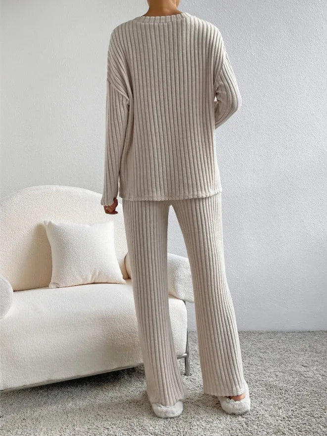 Solid Color Casual Loose Knitting Sets For Women Elegant Autumn Women's Two Pieces Suit Full Trouser Set Female Outfit Clothes