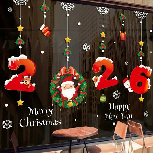 1pc 2026 Christmas Window Stickers Santa Claus Snowflake Pattern Christmas Decal New Year Gift Xmas Party Decorations Navidad