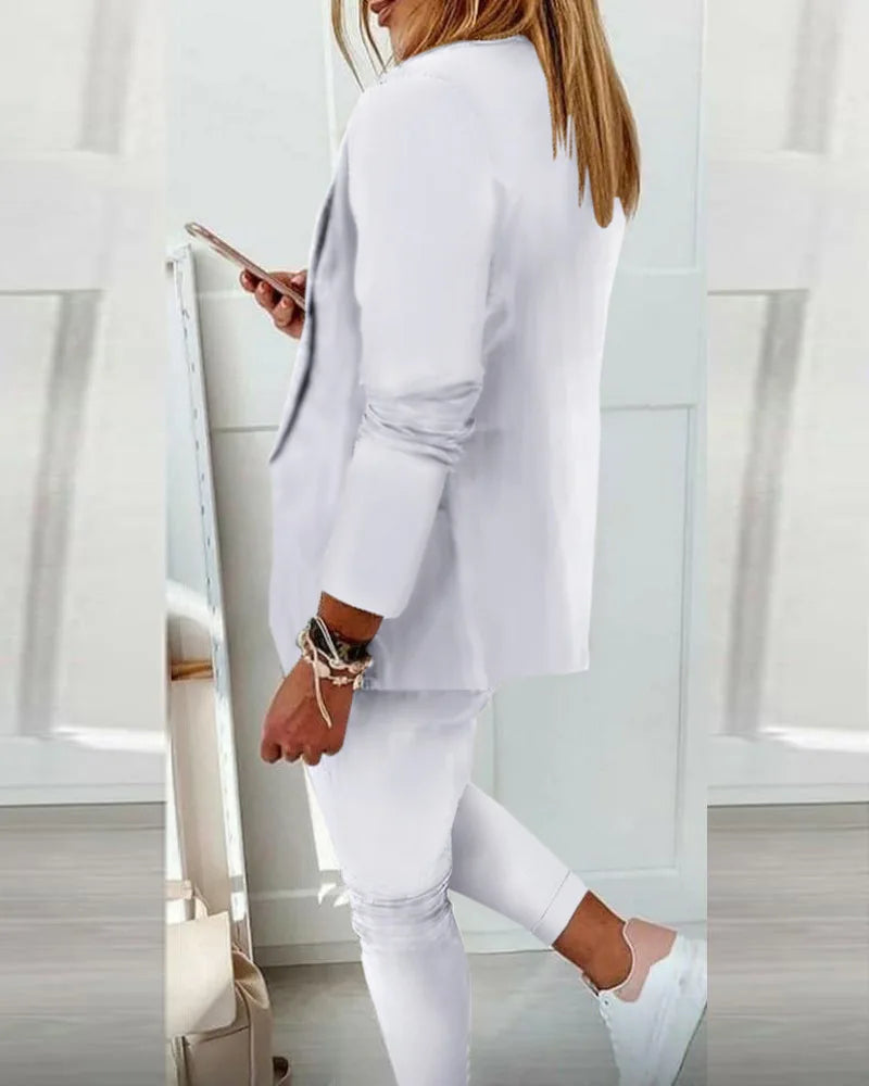 2024 New European and American Leisure Solid Color Commuting Fashion Leisure Set, Suit and Women's Wear Set