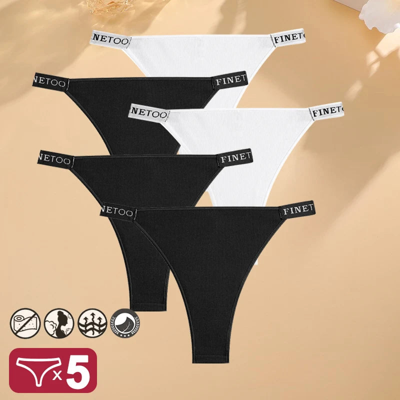5PCS/Set Sexy Lingerie Women Cotton Panties Finetoo Letter