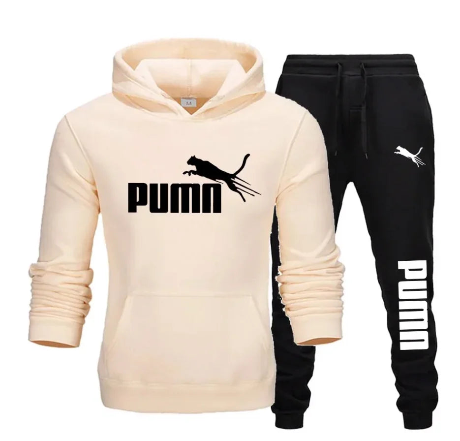 New autumn and winter men's pullover hoodie + pants 2-piece
