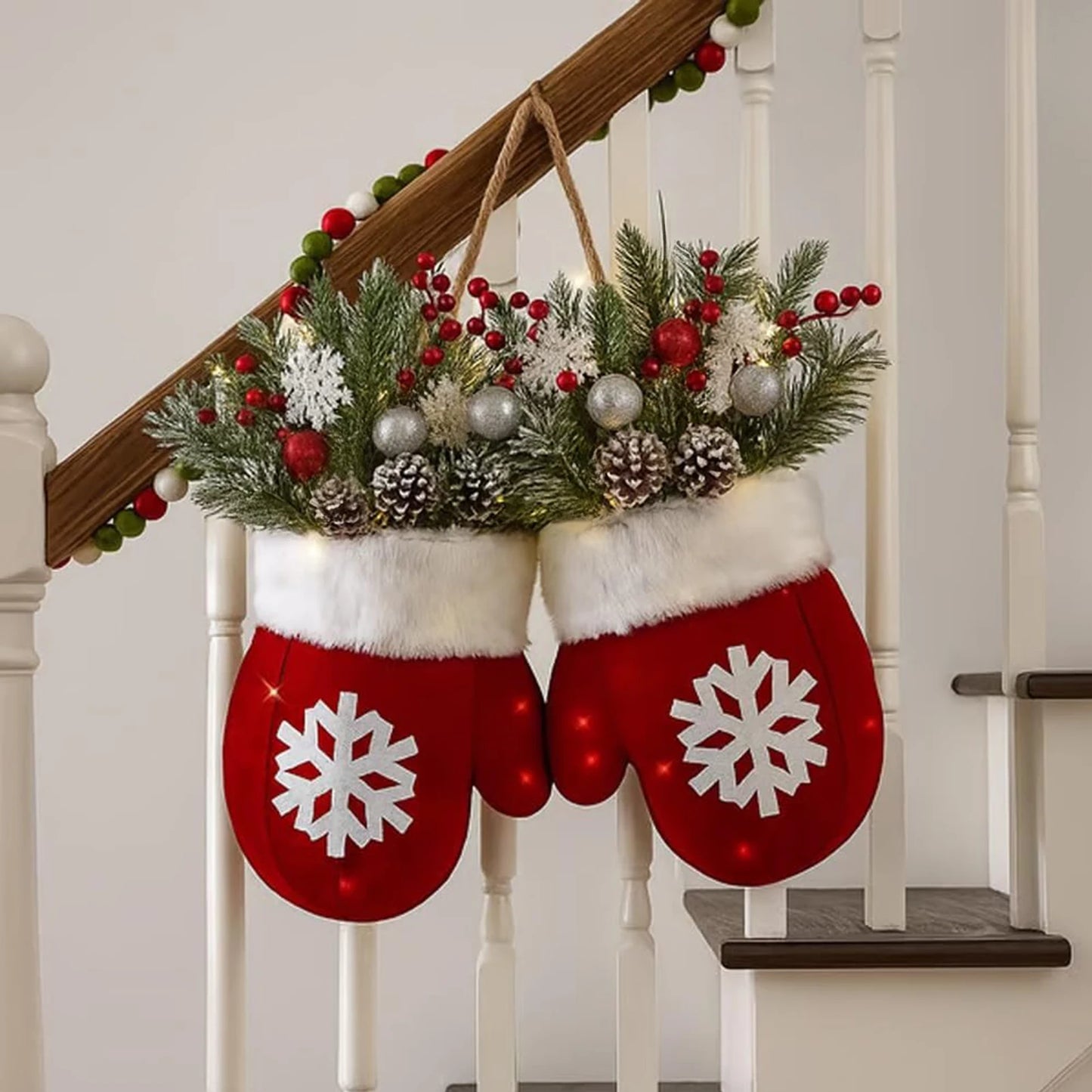 2025 Christmas Garland Creative Glove Shaped Simulated Flower Wreath Window Door Gate Decoration Door Sign Xmas Party Decoration