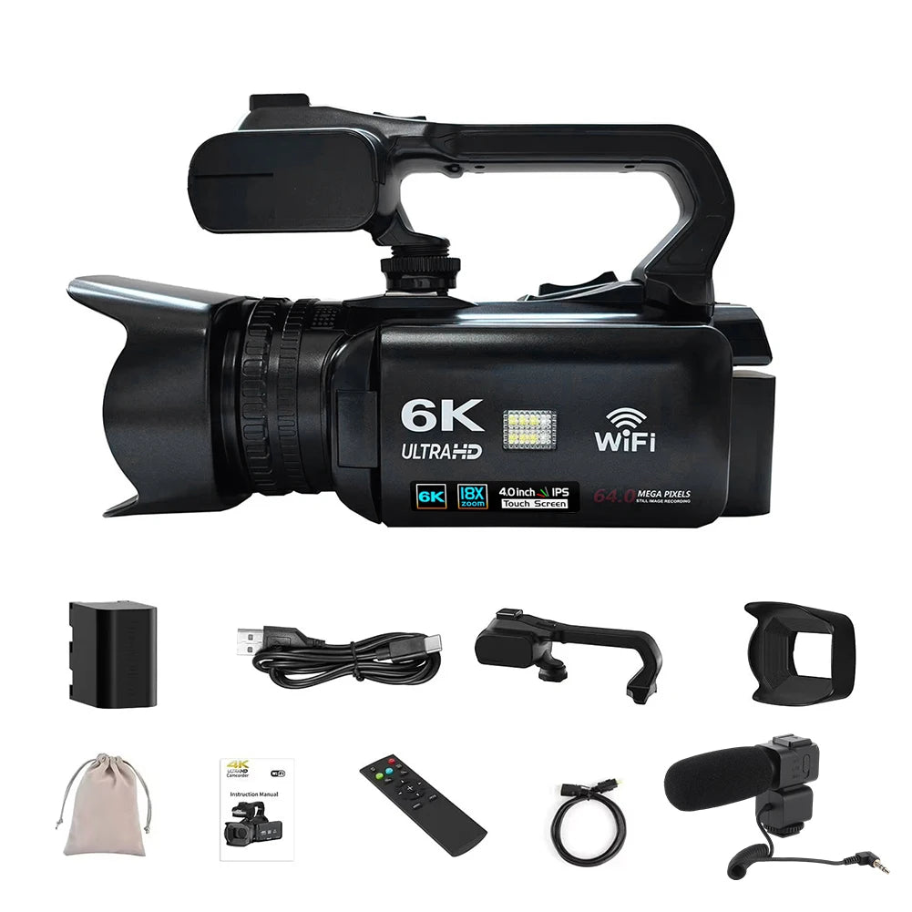 6K Digital Video Camera 64MP 4inch Touch Screen Vlogging Camera 18x Digital Zoom Camcorder for YouTube Live Streaming Vlogging