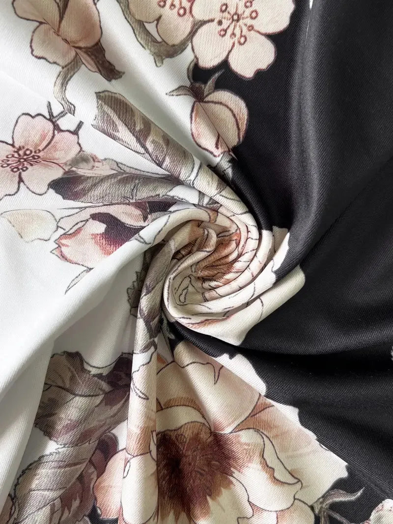 Casual V-neck Sleeveless Floral Print Long Dress For Women Half Sleeve Short Cardigan Suit Loose Midi Dresses Elegant Sets