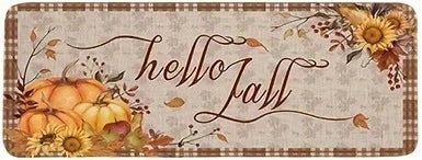 Thanksgiving Kitchen Mat , Autumn Pumpkin Sunflower Maple Leaf Non-Slip Holiday Decor Rug for Home Party Decor