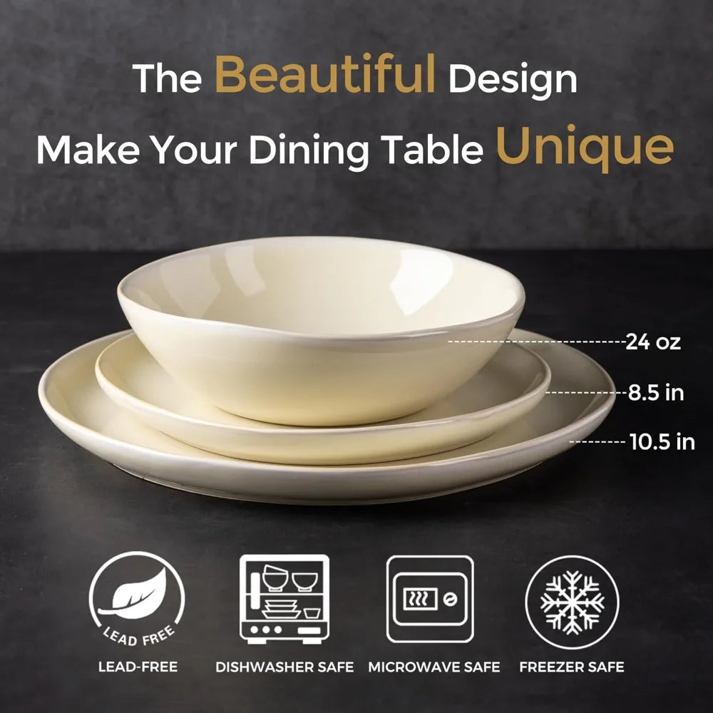 AmorArc Ceramic Dinnerware Sets,Handmade Reactive Glaze Plates and Bowls Sets,Highly Chip and Crack Resistant | Dishwasher & Mic