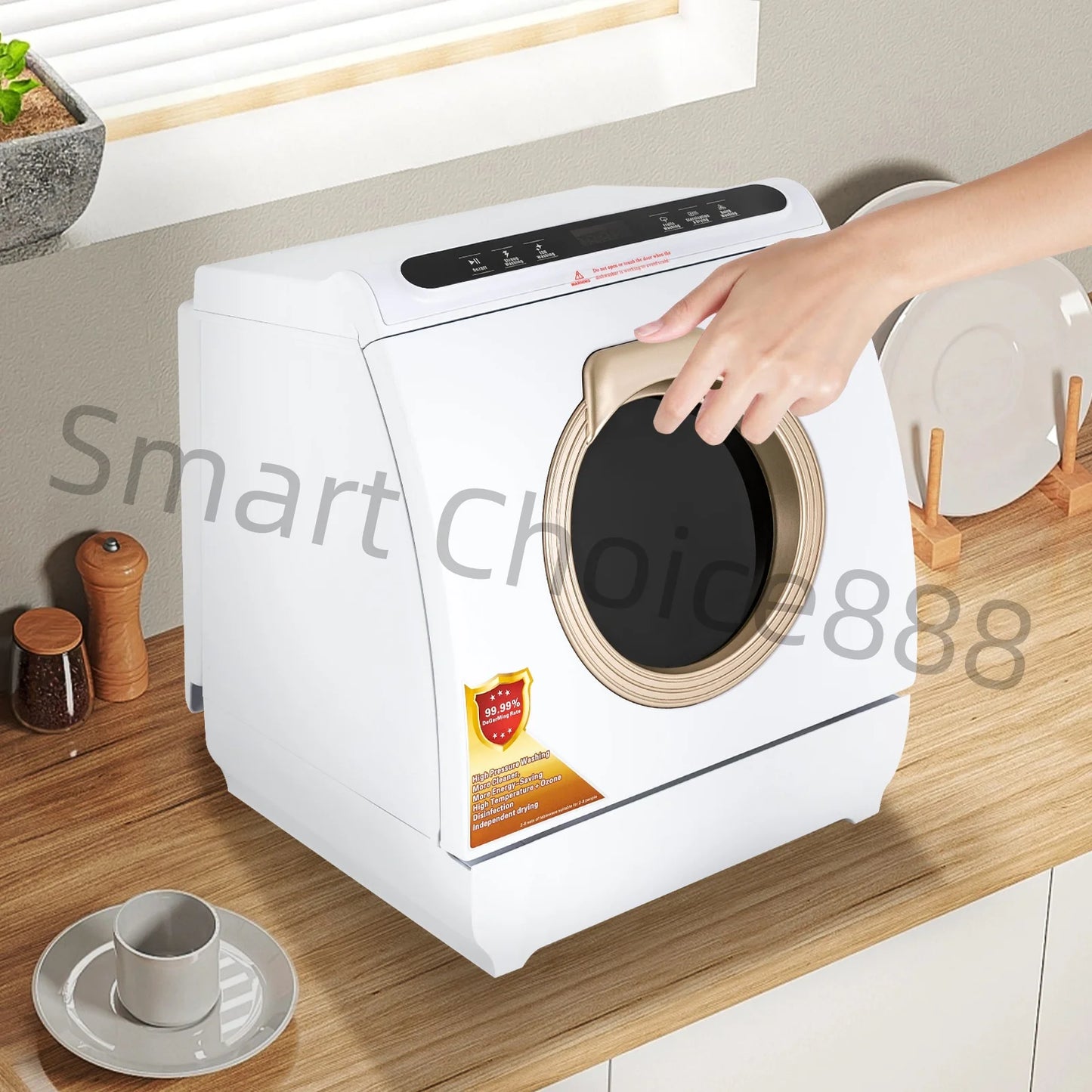 110V 900W Portable Dishwasher Countertop Dish Washing Machine Sterilization Temperature 72℃ 5 Washing Programs Apartment