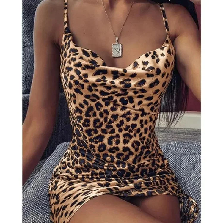 Fashionable Sexy Leopard Print Casual V-neck Strap Dress