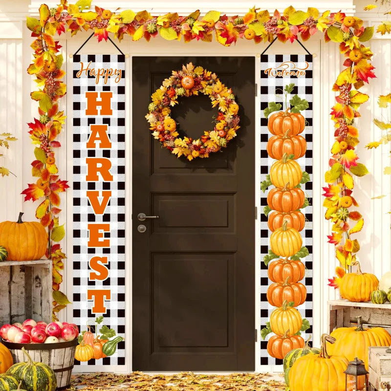 Thanksgiving Day Door Couplet Pumpkin Porch Hanging Banner Harvest Festival Party Decoration 2025 Autumn Farm Theme Party Decor