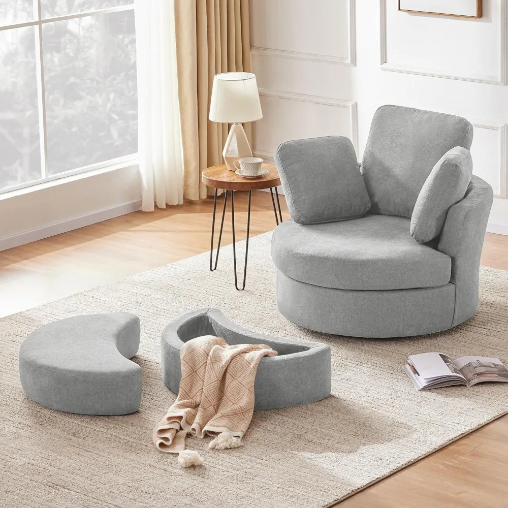 Swivel Accent Barrel Chairs with Removable Headrest, Chaise Lounge Indoor with Neck Support Pillow,Swivel Chairs for Living Room