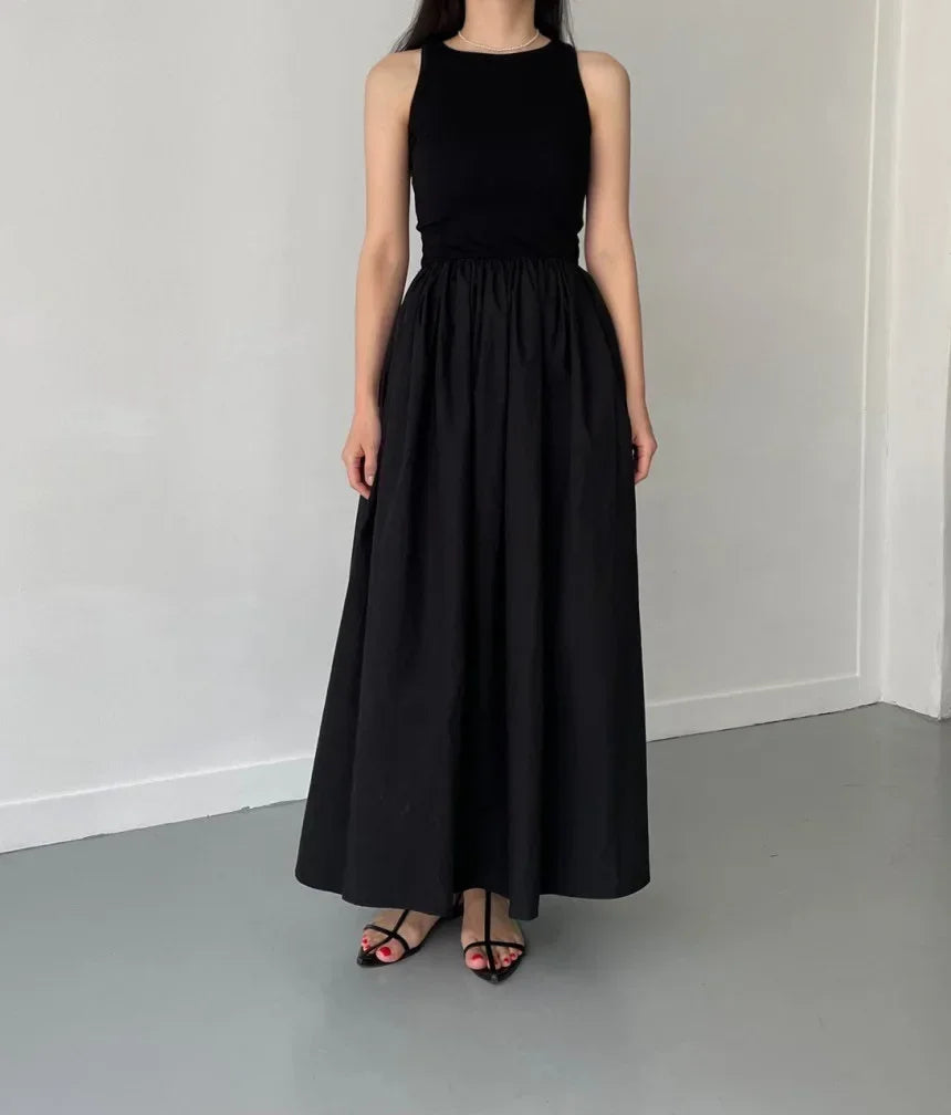Simple Elegant Black Long Dresses For Women Round Neck Sleeveless
