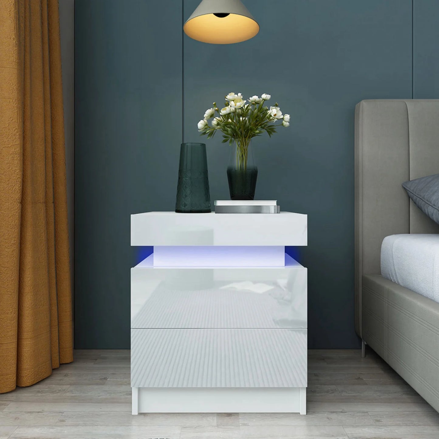 Bedside Table Large Capacity RGB Light Storage Nightstand Cabinet with 2 Drawers for Bedroom Nightstand Bedroom LED Nightstand