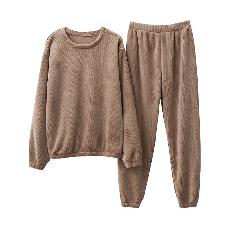 Warm Coral Fleece Pants Set Women's Loose Comfortable Home Wear Outerwear Versatile Lazy Girl Style Long Sleeve Cartoon Print