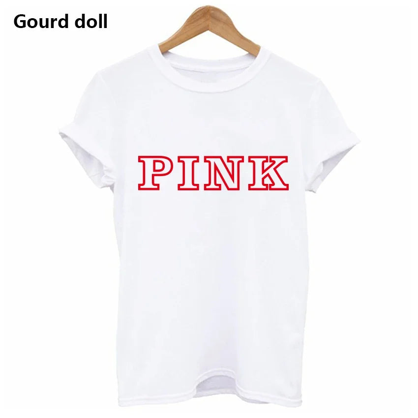 Fashion PINK Letter Printed T-Shirts Women Tops Tee t shirt