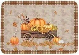 Thanksgiving Kitchen Mat , Autumn Pumpkin Sunflower Maple Leaf Non-Slip Holiday Decor Rug for Home Party Decor