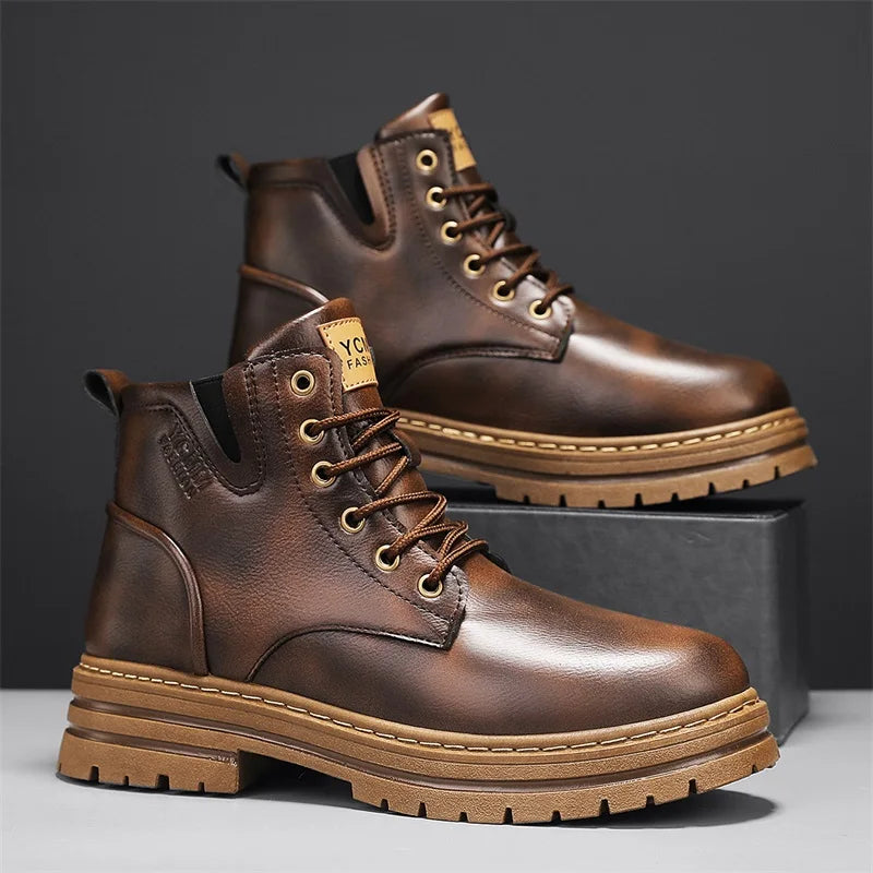 Men's boots soft sole four seasons anti slip comfortable high top boots men's thick soled comfortable youth versatile work boots