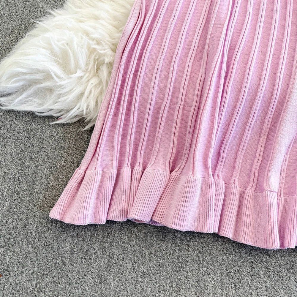 YuooMuoo Autumn Winter Women Knitted Long Dress Brand Fashion V-neck Slim Waist Pleated Sweater Dress Lady Office