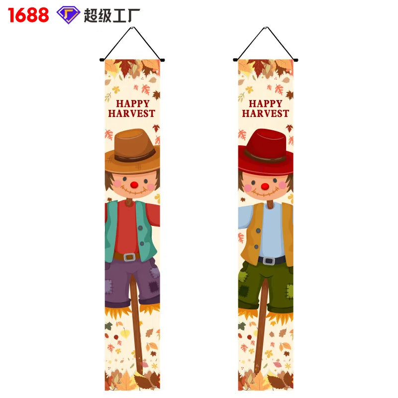 Thanksgiving Day Door Couplet Pumpkin Porch Hanging Banner Harvest Festival Party Decoration 2025 Autumn Farm Theme Party Decor
