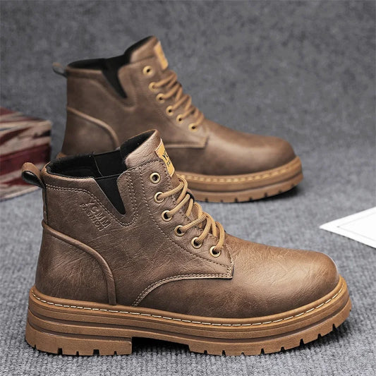 Men's boots soft sole four seasons anti slip comfortable high top boots men's thick soled comfortable youth versatile work boots
