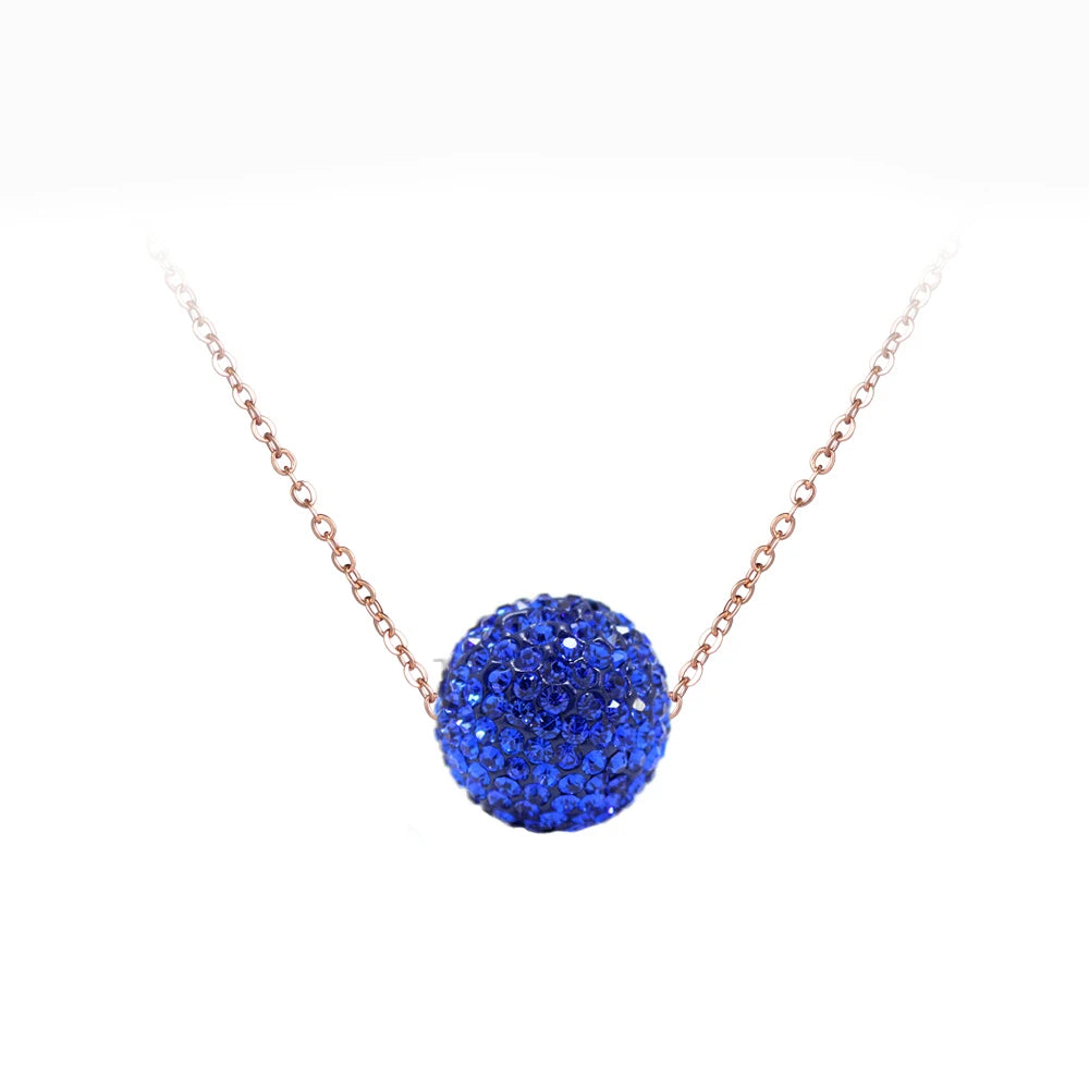 Crystal Disco Ball Pendant Necklace Rose Gold Color Stainless Steel Chain Link Necklaces Jewelry