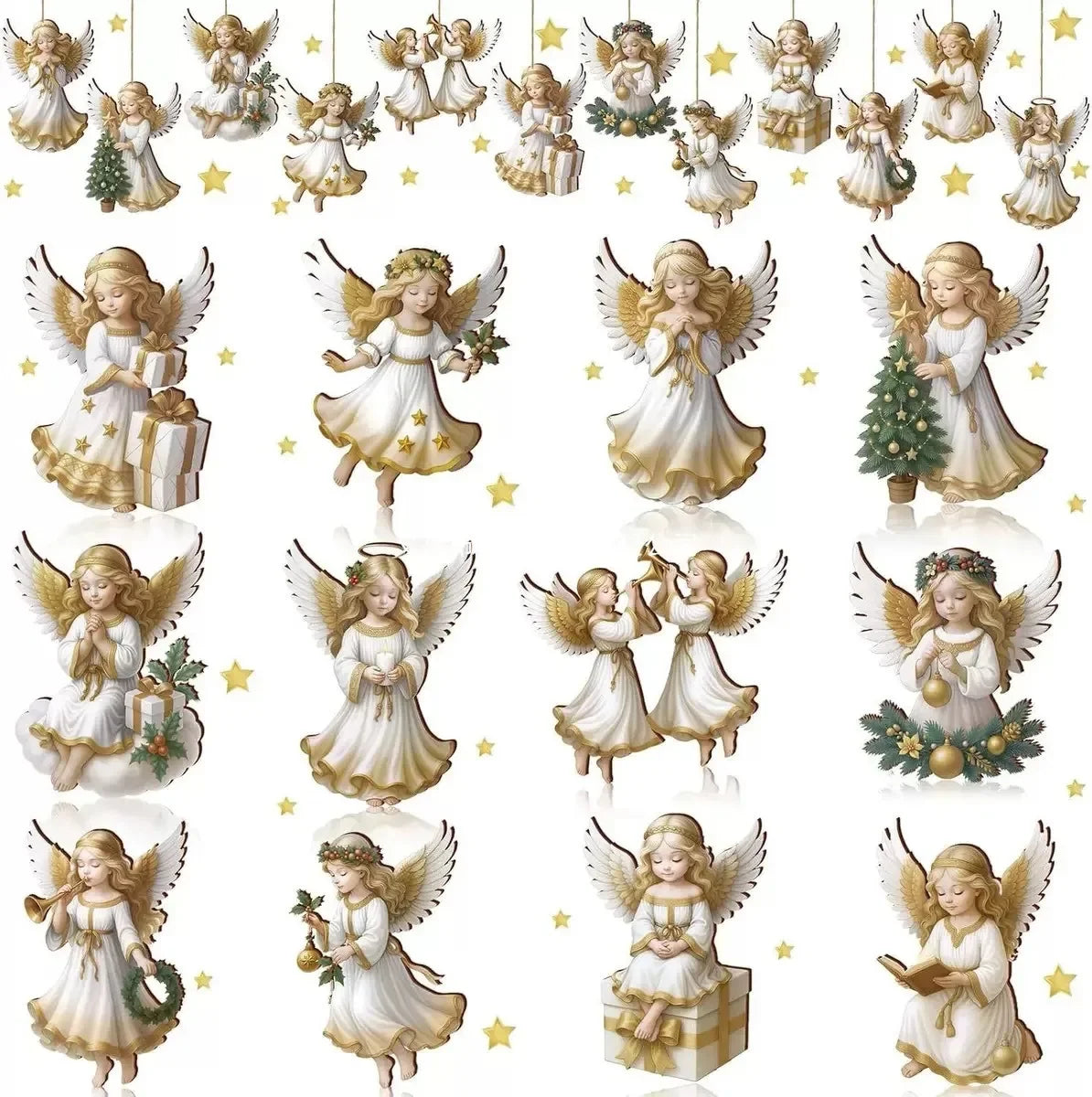 Christmas Retro Angel Girl Wooden Flat Pendants Xmas Tree Hanging Ornaments