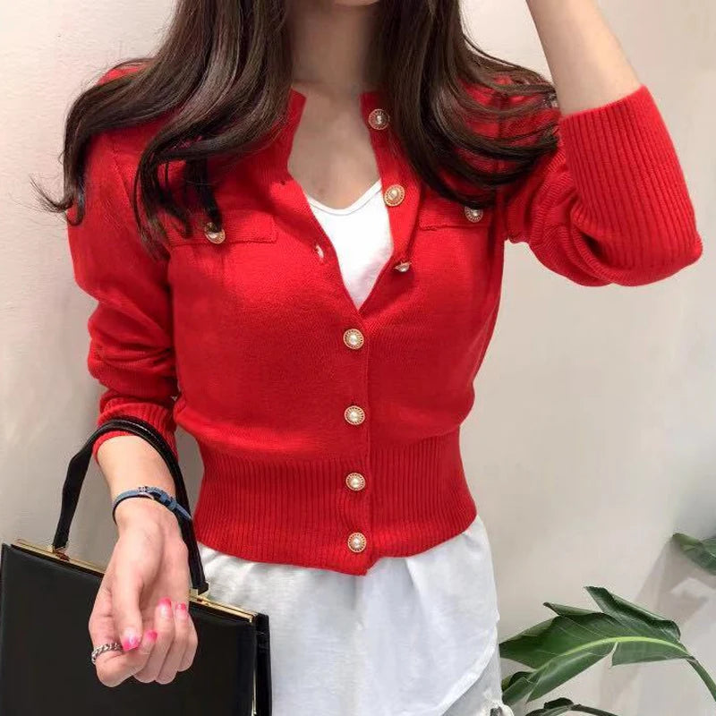 2025 Autumn Long Sleeve Fashion Women Cardigans Sweater Knitted Coat Short