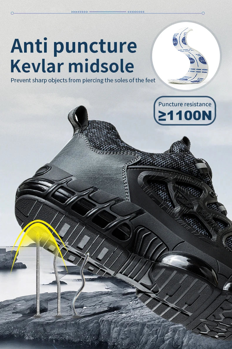 Rotating Button Safety Shoes Men Steel Toe Sneaker Air Cushion Work Shoes Man Puncture Proof Work Safety Boots Protective Shoes