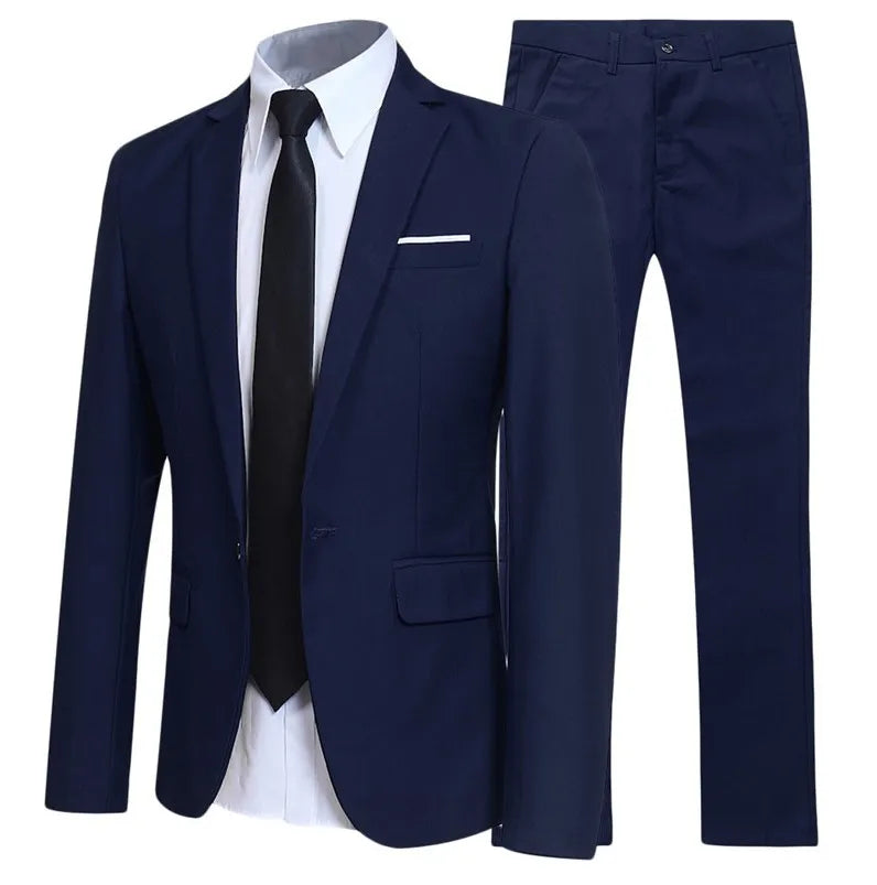 Blazer Suits Men 2 Piece Set Party Coat Straight Pants Ensemble Autumn 2025 Button Trousers Suit Jacket Outfits Formal Banquet