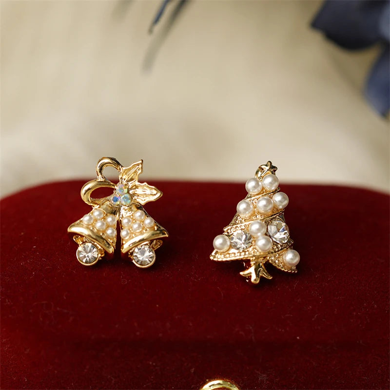 Fashion Christmas Green Bowknot Bell Pendant Earrings