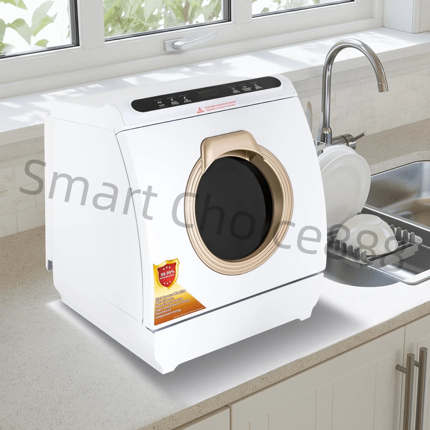 110V 900W Portable Dishwasher Countertop Dish Washing Machine Sterilization Temperature 72℃ 5 Washing Programs Apartment