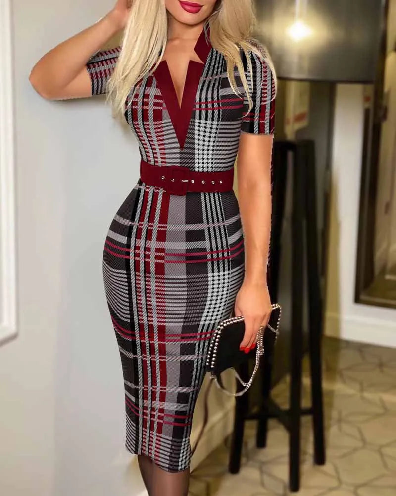 Geo Print Slim Fit Dress Elegant High Waist Slit Midi Dress, Women