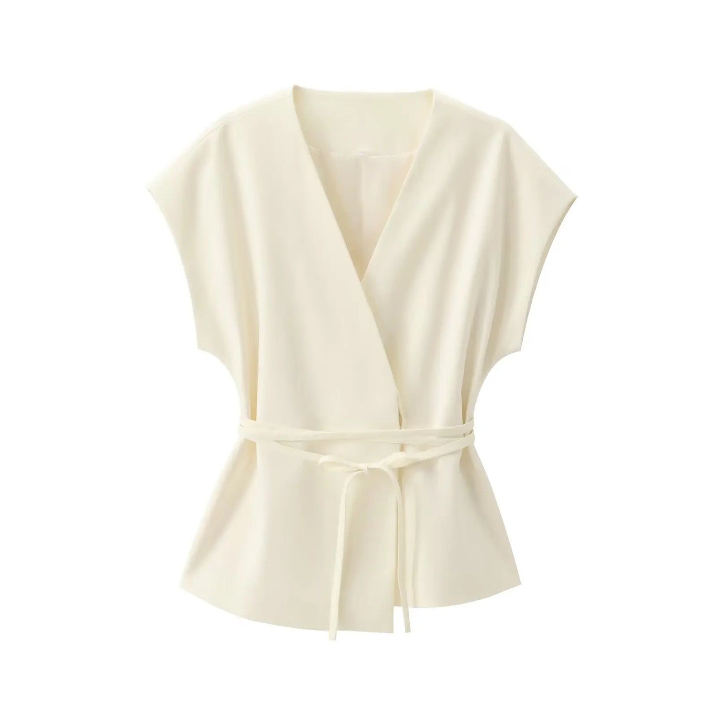 TFMLN Fashion Women's Trouser Suits Sleeveless V-Neck Top With Belt Straight Pants Sets.