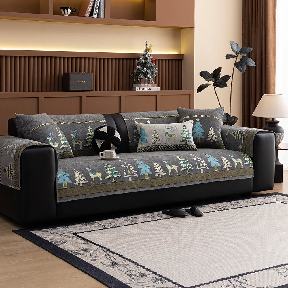 Chinese Style Chenille Sofa Slipcover, Couch Cover,  Pet Dog Friendly, Thick Plush Cover, Furniture, 1piece